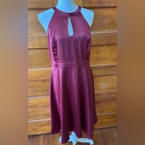 Modcloth Best of Luxe Satin Halter Dress in Merlot Red